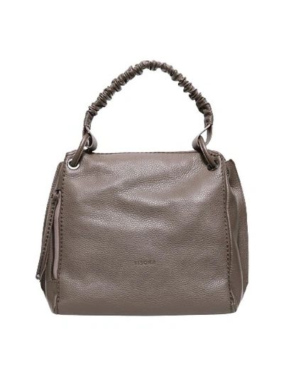 Shop Plinio Visona' Shoulder Bag With Curled Handle In Mud Textured Leather In Grey