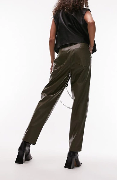 Shop Topshop Straight Leg Faux Leather Trousers In Dark Green