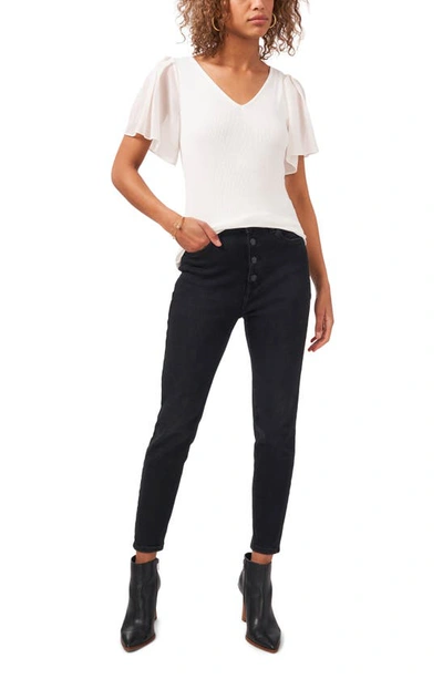 1.state Flutter Sleeve Rib Knit T-shirt In Soft Ecru