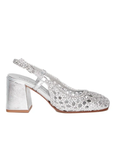 Shop Pons Quintana Silver Woven Leather Slingback