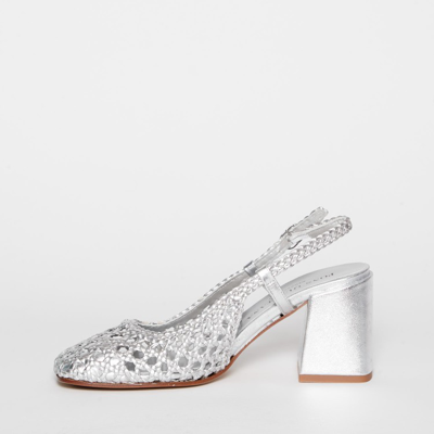 Shop Pons Quintana Silver Woven Leather Slingback