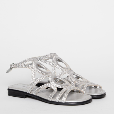 Shop Pons Quintana Silver Woven Leather Sandals