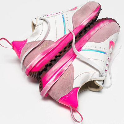 Shop Hidnander Tenkei Sneakers In White And Fuchsia Leather
