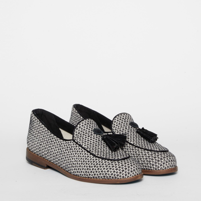 Shop Dotz Moccasin In Black And White Fabric In Grey
