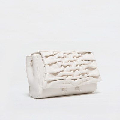 Reptile's House Shoulder Bag With Flap In Soft White Quilted Calfskin In White