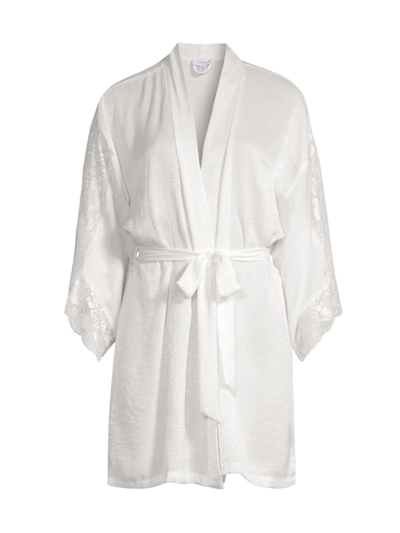 Shop In Bloom Women's Silver Floral Lace Satin Robe In Ivory