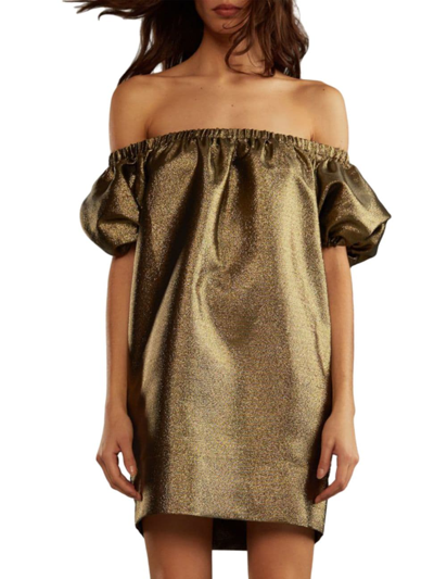 Shop Cynthia Rowley Women's Metallic Off-the-shoulder Minidress In Black Gold