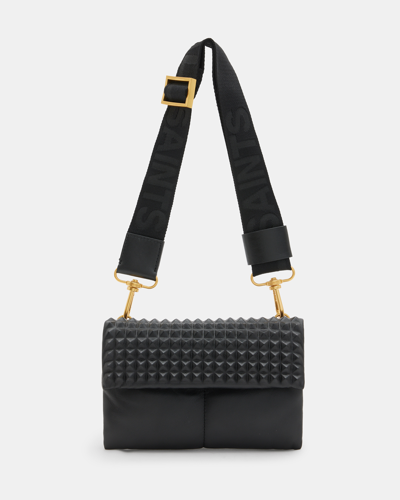 Shop Allsaints Ezra Studded Leather Crossbody Bag, In Black