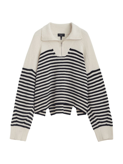 Shop Rag & Bone Women's Pierce Stripe Cashmere Quarter-zip Sweater In Ivory Multi