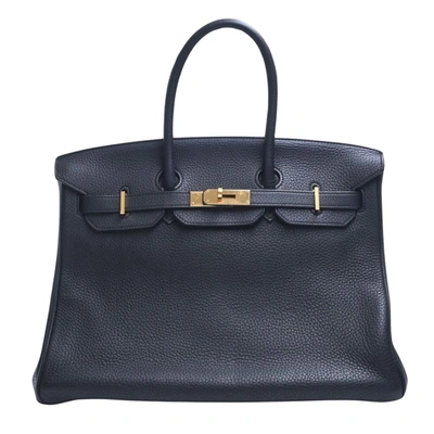 Shop Hermes Hermès Birkin 35 Black Leather Handbag ()