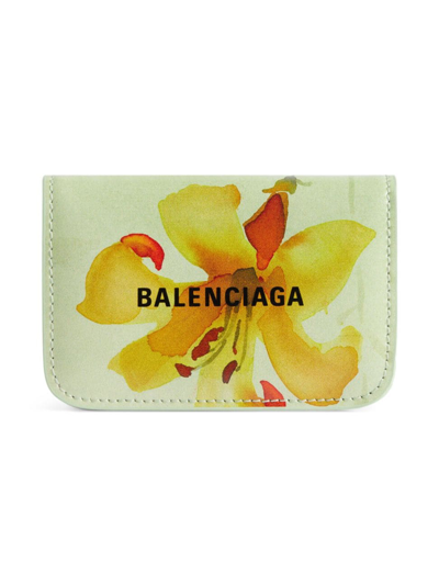 Shop Balenciaga Women's Cash Mini Wallet Lillies Print In Green