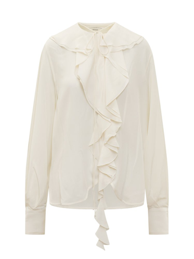 Shop Victoria Beckham Romantic Ruffled Asymmetric Hem Blouse In White