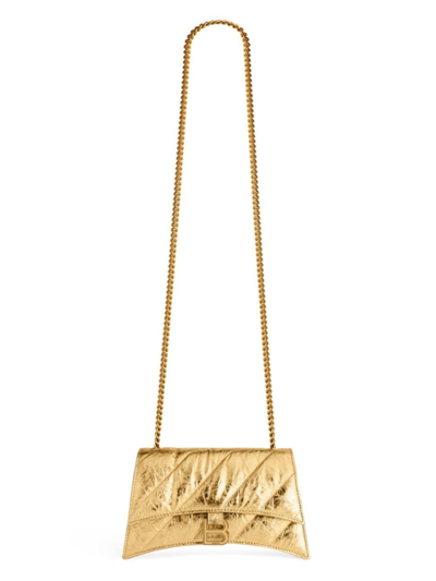Shop Balenciaga Women's Crush Mini Chain Bag Metallized Quilted In Gold