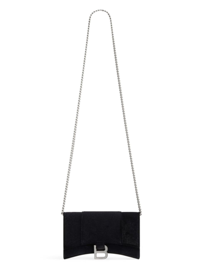 Shop Balenciaga Women's Hourglass Wallet On Chain Velvet Jersey In Black