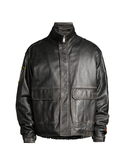 Shop Heron Preston Men's Hp Eagle Leather Police Jacket In Black White