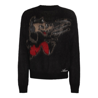 Shop Amiri Record Wolf Crewneck Knitted Jumper In Black