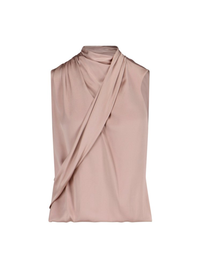 Shop Giorgio Armani Sleeveless Draped Gathered Satin Top In Pink