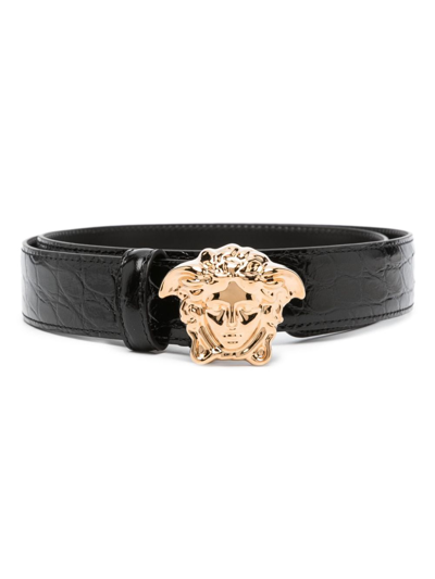 Shop Versace Black La Medusa Crocodile-embossed Leather Belt
