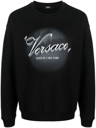 Shop Versace Black  Film Titles-print Cotton Sweatshirt