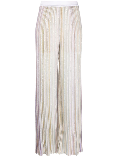 Shop Missoni Sequined Flared Trousers In Beige