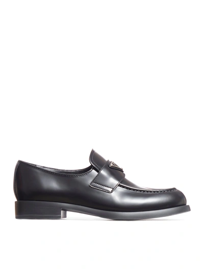 Shop Prada Unlined Moccasins In Brushed Leather In Black