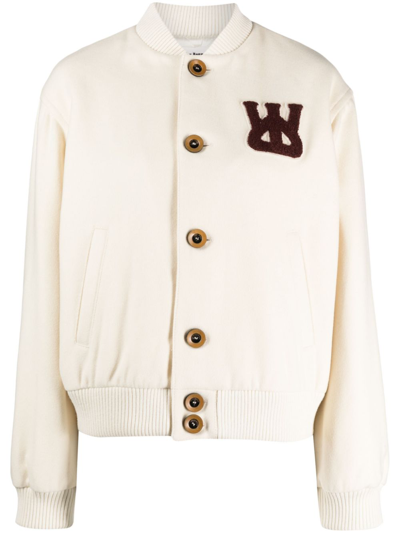 Shop Wales Bonner Neutral Sorbonne 56 Varsity Jacket - Women's - Wool/polyamide/viscose/polyester In White