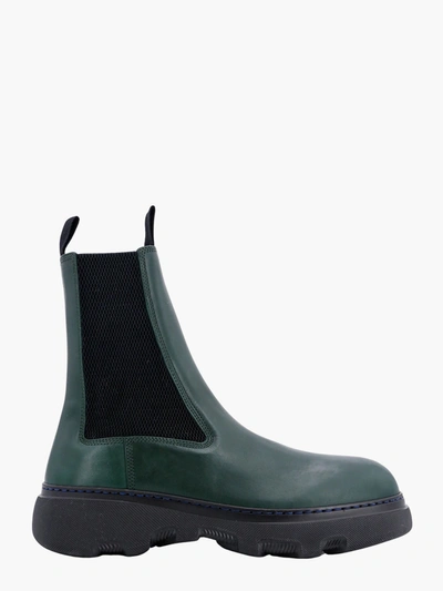 Burberry Chelsea Creeper Leather Ankle Boots In Green