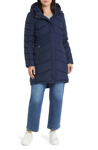 Shop Michael Michael Kors Hooded 650 Fill Power Down Puffer Jacket In Midnight