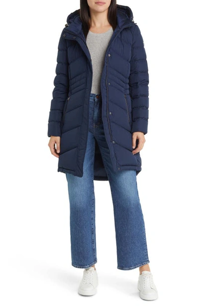 Shop Michael Michael Kors Hooded 650 Fill Power Down Puffer Jacket In Midnight