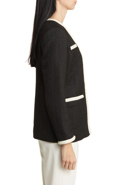 Shop Anne Klein Contrast Trim Tweed Jacket In Anne Black/ Anne White