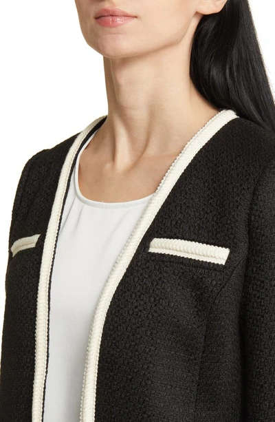 Shop Anne Klein Contrast Trim Tweed Jacket In Anne Black/ Anne White