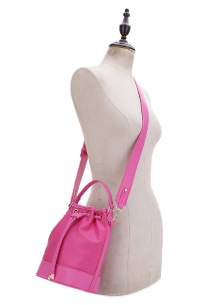 Mali + Lili Ella Nylon & Vegan Leather Bucket Bag In Fuchsia