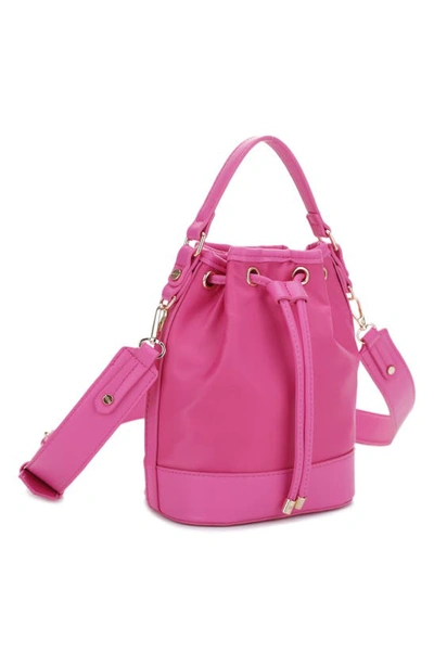 Mali + Lili Ella Nylon & Vegan Leather Bucket Bag In Fuchsia