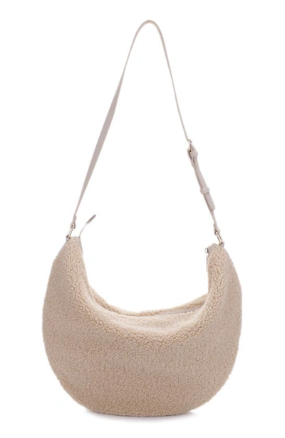 Shop Mali + Lili Megan High Pile Fleece Crescent Bag In Latte