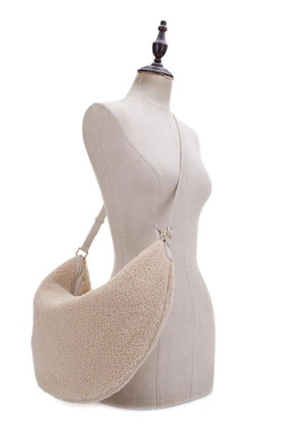 Mali + Lili Megan High Pile Fleece Crescent Bag In Latte