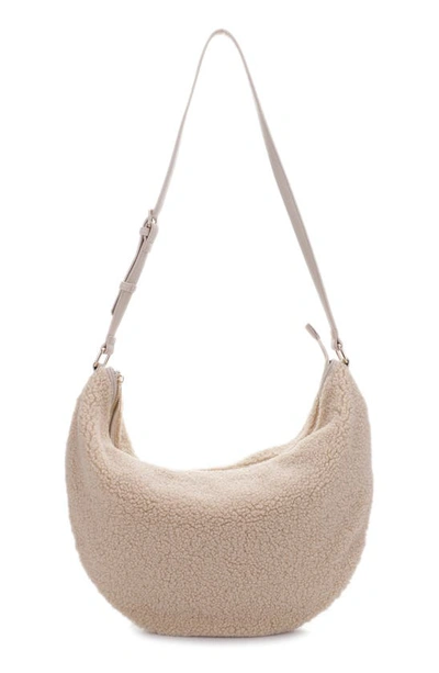 Shop Mali + Lili Megan High Pile Fleece Crescent Bag In Latte