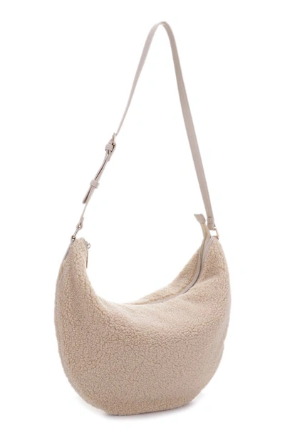 Shop Mali + Lili Megan High Pile Fleece Crescent Bag In Latte