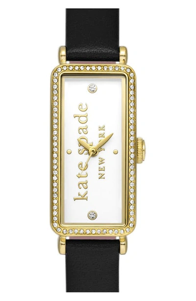 Shop Kate Spade Rosedale Pavé Leather Strap Watch, 32mm In Black