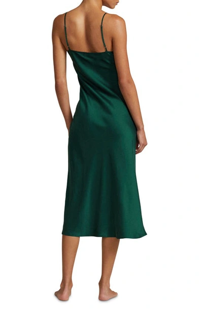 Shop Polo Ralph Lauren Lace Trim Stretch Silk Nightgown In Dark Green