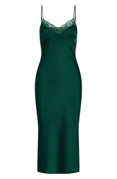 Shop Polo Ralph Lauren Lace Trim Stretch Silk Nightgown In Dark Green