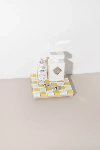 Shop Subtle Art Studios Square Checkered Glass Tile Tray In Honey Milk Chocolate At Urban Outfitters