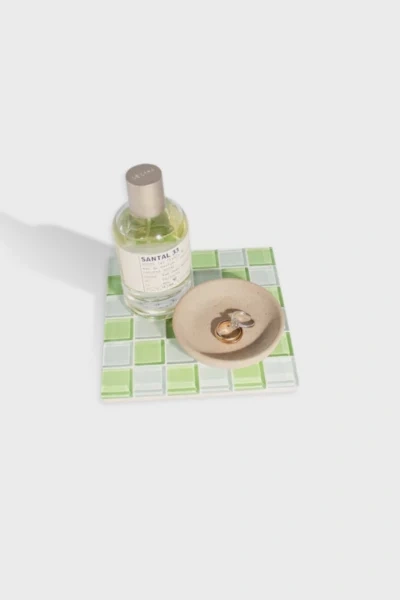 Shop Subtle Art Studios Square Checkered Glass Tile Tray In Pistachio Milk Chocolate At Urban Outfitters