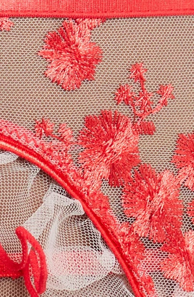 Coquette Embroidered Garter Belt & G-string Set In Red
