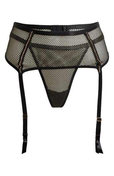 Shop Coquette Shimmery Fishnet Thong & Garter Belt Set In Black