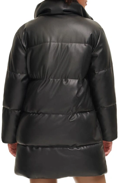 Shop Levi's Water Resistant Faux Leather Long Puffer Coat In Black