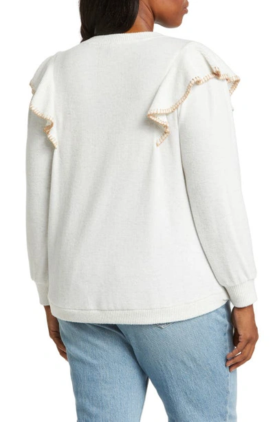 Shop Wit & Wisdom Ruffle Sweater In Heather Off White/ Tan