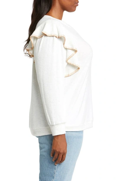 Shop Wit & Wisdom Ruffle Sweater In Heather Off White/ Tan