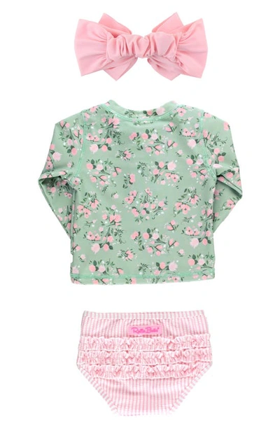 Rufflebutts Kids' Long Sleeve Two-piece Swimsuit & Headband Set In Green