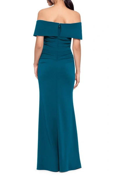 Betsy & Adam Off The Shoulder Crepe Gown In Azure
