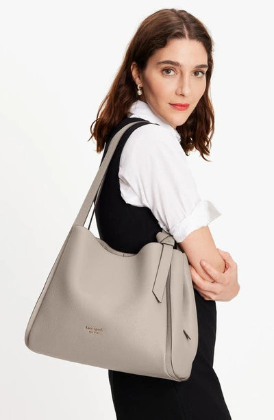 Shop Kate Spade Knott Large Leather Shoulder Bag In Warm Taupe.